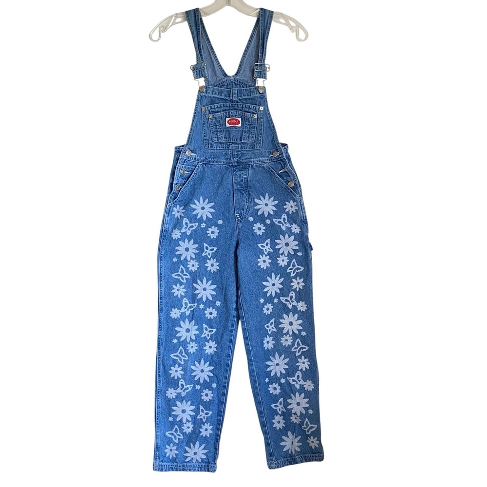 Vintage Revolt Jeans Jumpsuit Overalls Women Size XS Blue Floral